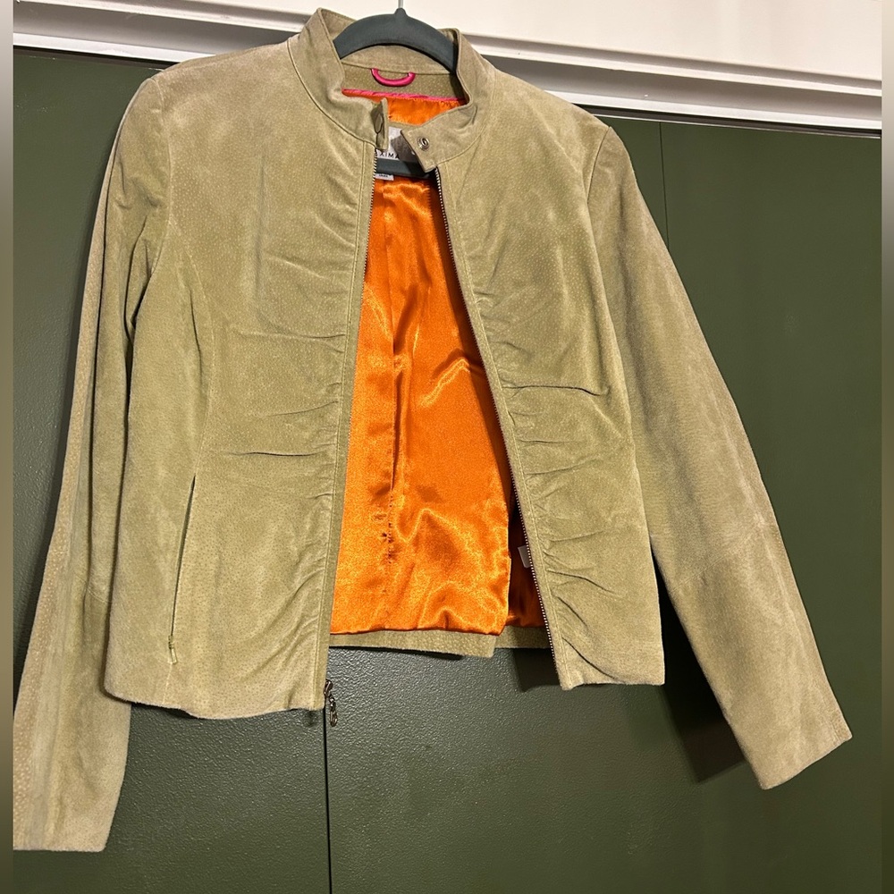 Wilsons Leather Green Leather Jacket with Orange Lining